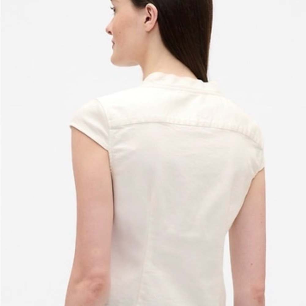 GAP Cream Tie-Neck Cap Sleeve Button Front Blouse - Picture 2 of 5